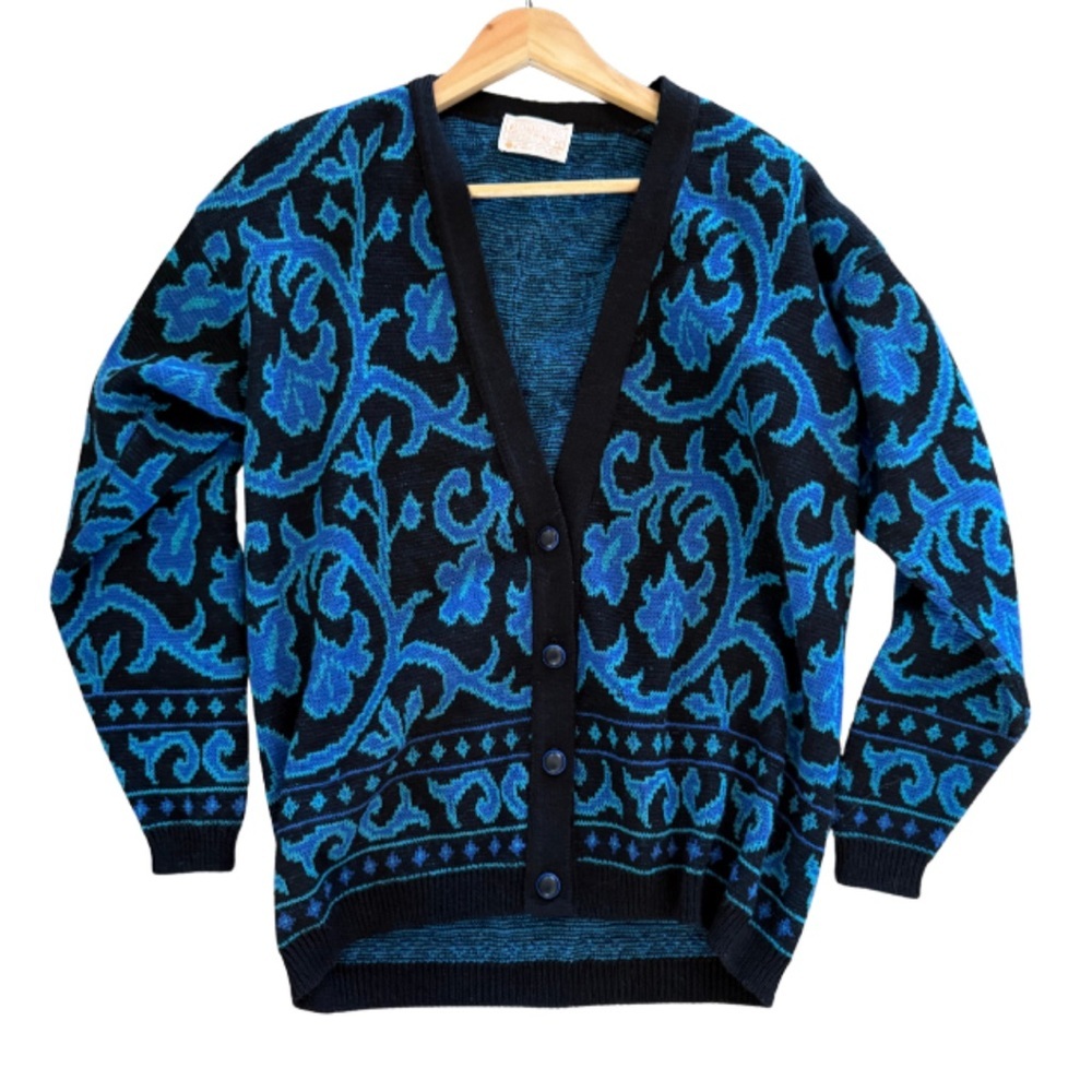 Vintage Pendleton Cardigan Blue Black Large Flawed